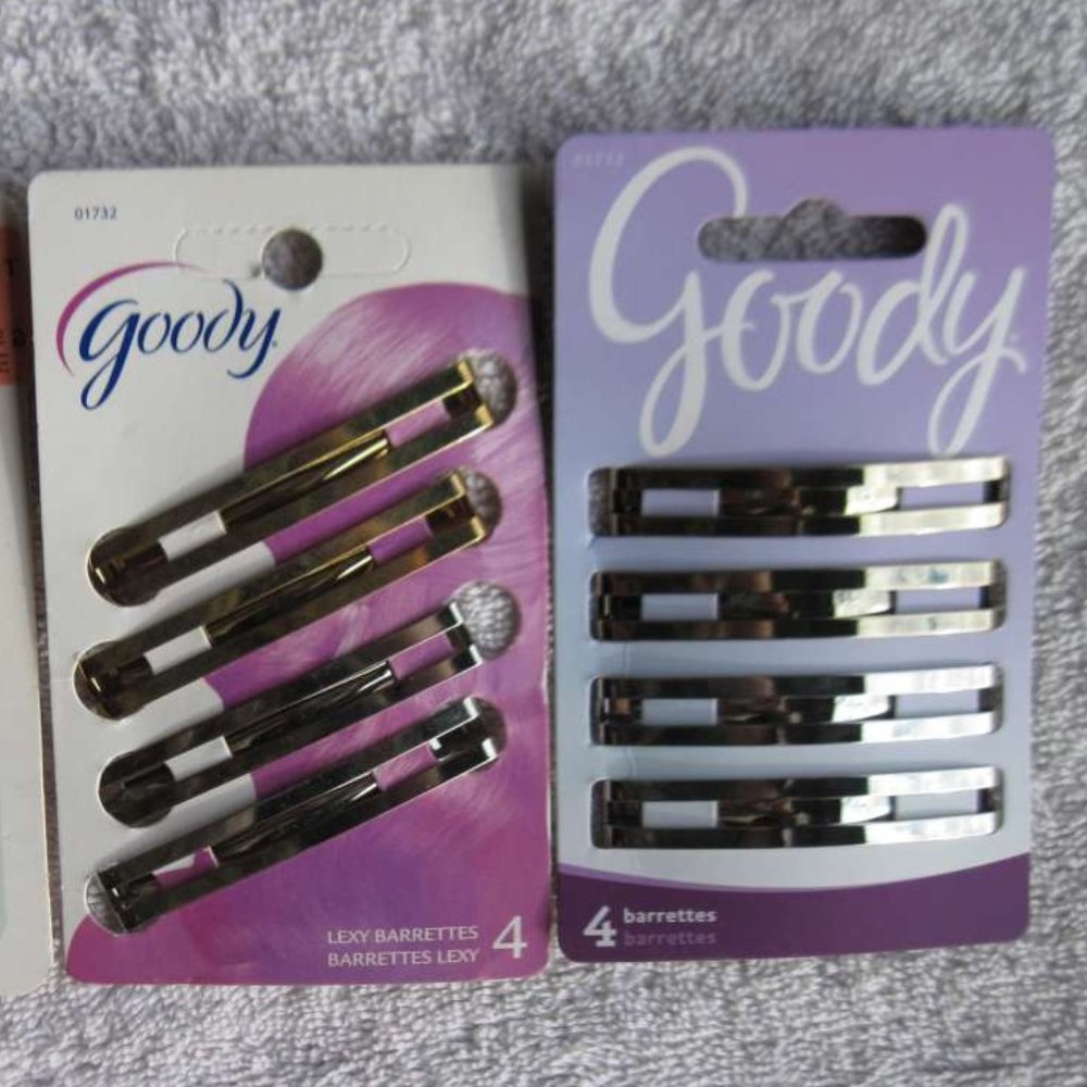4 Goody Gold Silver Lexy Stay Tight Double Bar Metal Hair Barrettes Flat Secure
